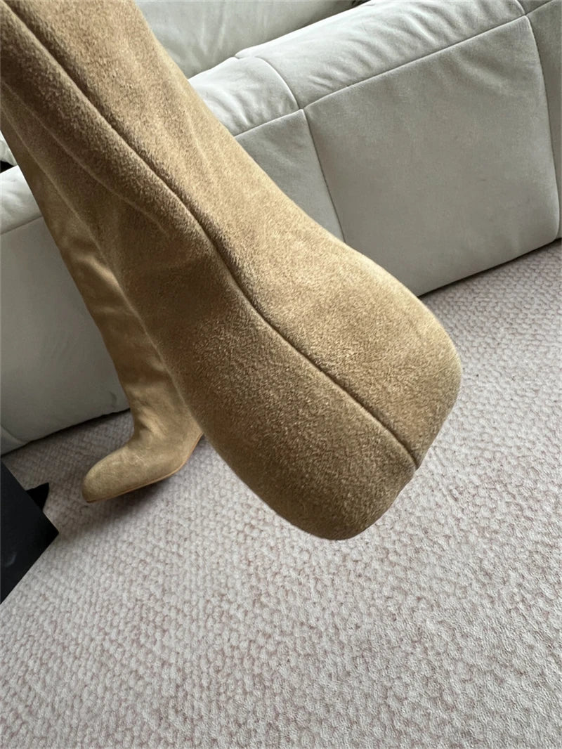 Women's Faux Suede Square Toe Knee-High Boots