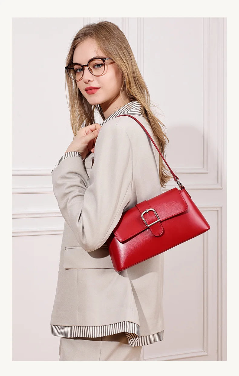 Women's Genuine Leather Baguette Shoulder Bag – Vintage Cowhide Crossbody
