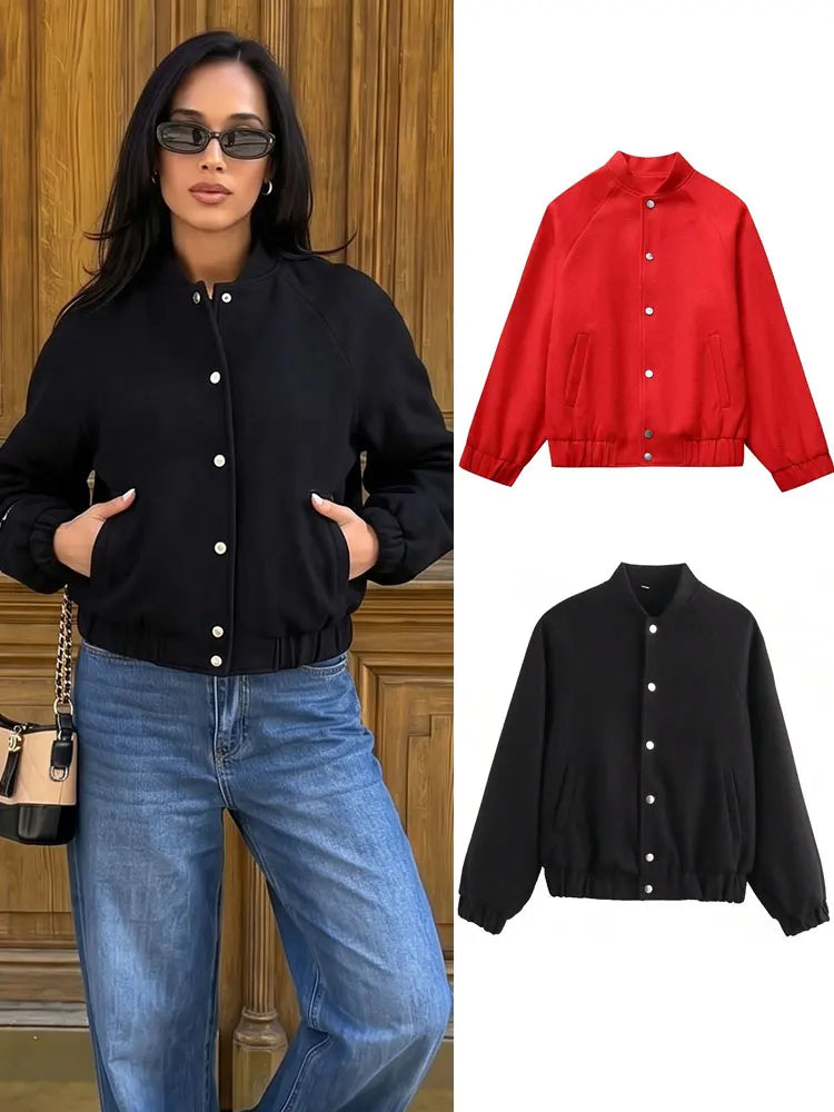Womens Coat Vintage Solid Stand Collar Office Outwear Casual Trendy Long Sleeve Single Breasted Jacket