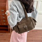 Women's Shoulder Bag Vintage Faux-Suede Baguette Zipper Underarm Bag with Phone Pocket