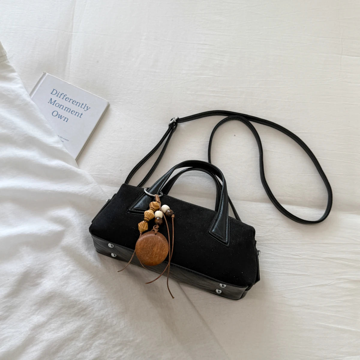 Women's Small Boston-Style PU Crossbody Bag with Zipper