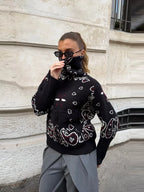 Women's Cardigan Striped Knit Open-Front O-Neck Loose Full-Sleeve Casual Autumn Winter Sweater
