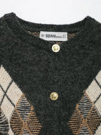 Women's Diamond Argyle Knit Button-Front Cardigan Casual Fashion Sweater