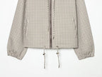 Women's Jacket Plaid Hooded Full-Zip Loose Turn-Down Collar Full-Sleeve Varsity Bomber Coat