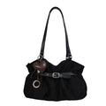 Women's Shoulder Bag Vintage Ruched PU Leather Zipper Tote Bag with Phone Pocket & Charm