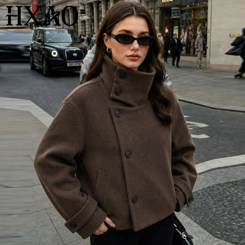 Women's Cropped High-Neck Button-Front Jacket