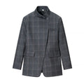 Women's Plaid Stand-Collar Single-Button Blazer Fashion High Street Outwear