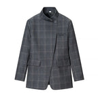 Women's Plaid Stand-Collar Single-Button Blazer Fashion High Street Outwear