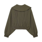 Women's Fashion Cropped Jackets V-Neck Long Sleeves With Bow Solid Pullover Chic Lady Outfits