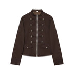 Casaco Feminino Estilo Militar com Fecho e Detalhes de Botões