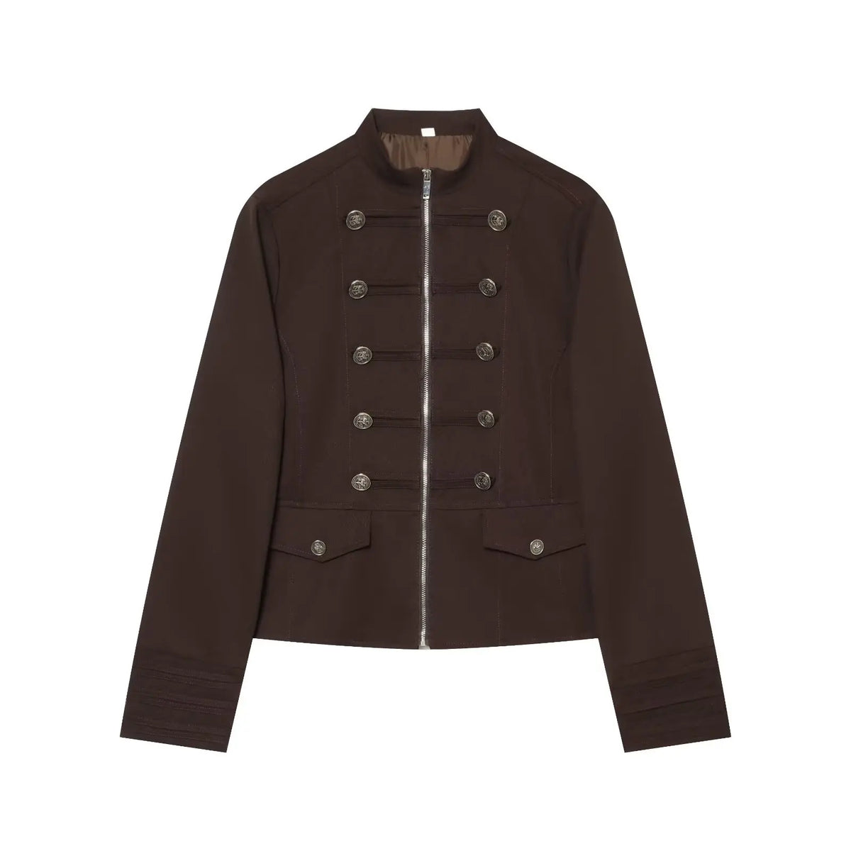 Casaco Feminino Estilo Militar com Fecho e Detalhes de Botões