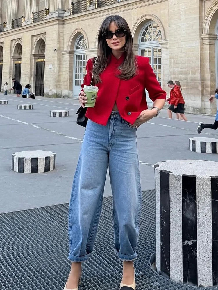 Casual Women Turtleneck Blazer Simple and Comfortable Half Sleeve Solid Color Texture Elegance High Street Coat