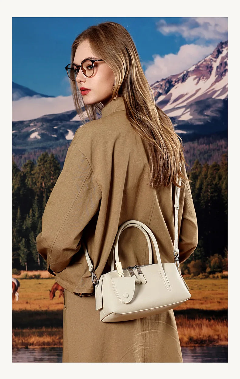 Women's Genuine Leather Bowling Shoulder Bag – Vintage Cowhide Crossbody