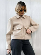 Women's Zipper Jacket Coat Winter Long Sleeve Pocket Outerwear Coat Short Street Elegant