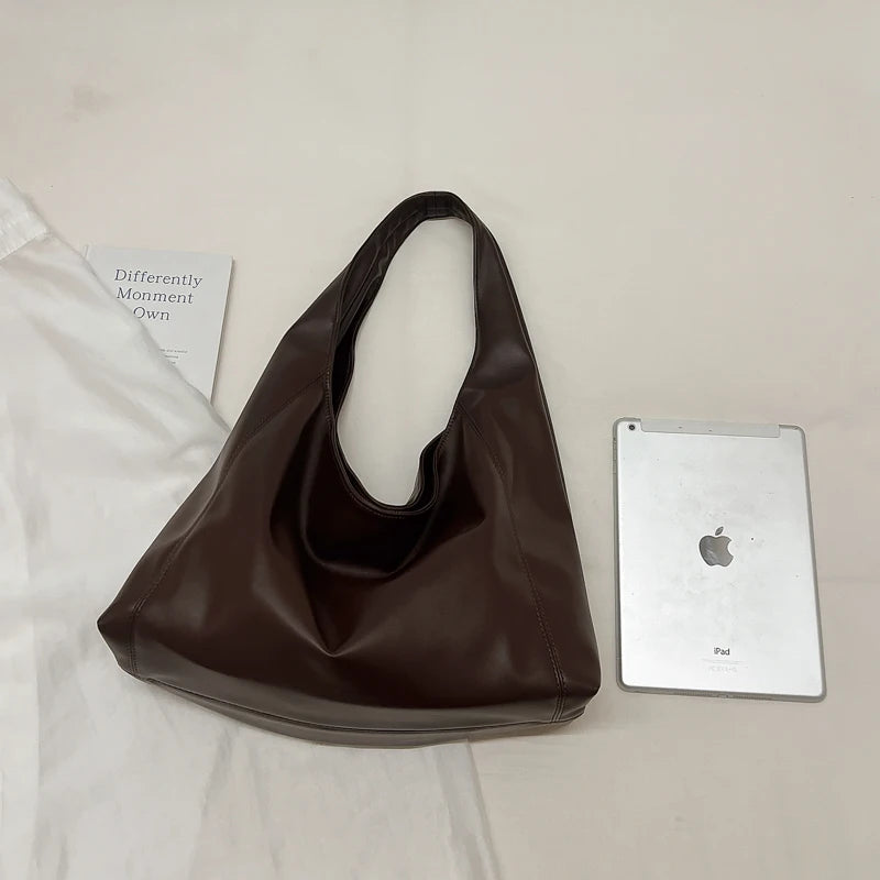 Women's Soft PU Leather Hobo Tote Bag – Hasp Closure, Water-Resistant, 37×25×11 cm