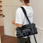 Women's PU Leather Baguette Crossbody Bag Street Style, Zipper Closure