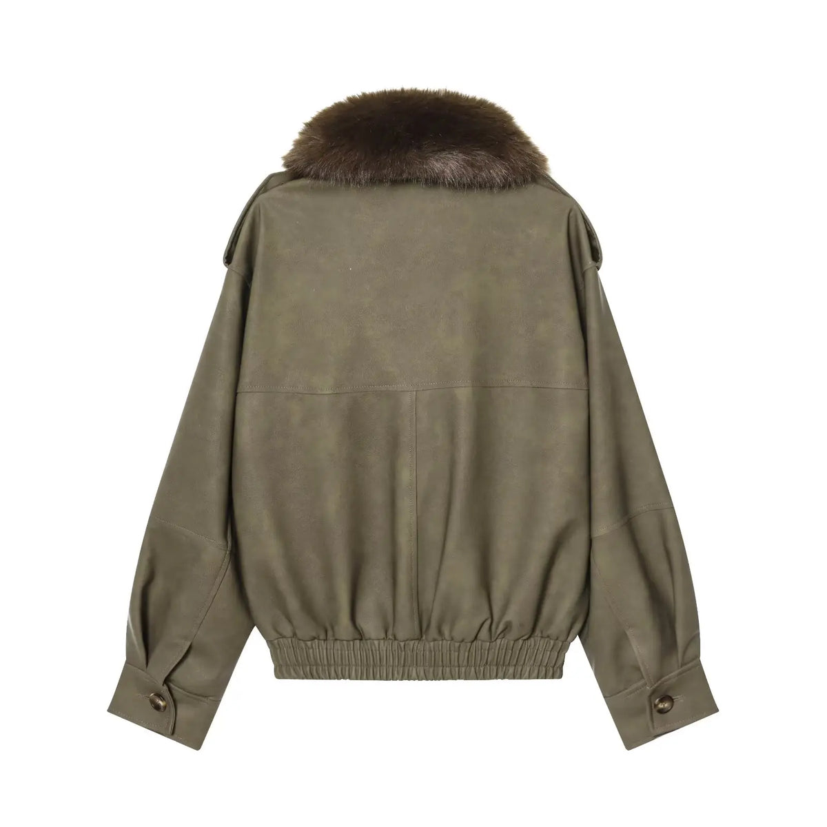 Women's  Faux Fur Collared Zip-Up Jacket with Pockets