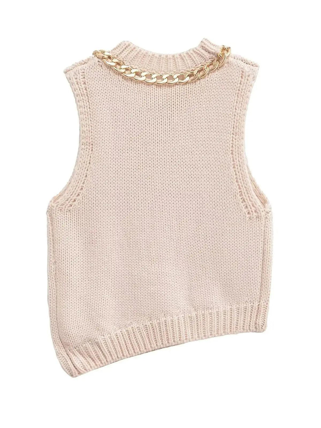 Chain Asymmetric Hem Knit Top Round Neck Sleeveless Tank Top S221d917481b54f8ea238525e6a2c16ecM STYLEINGER