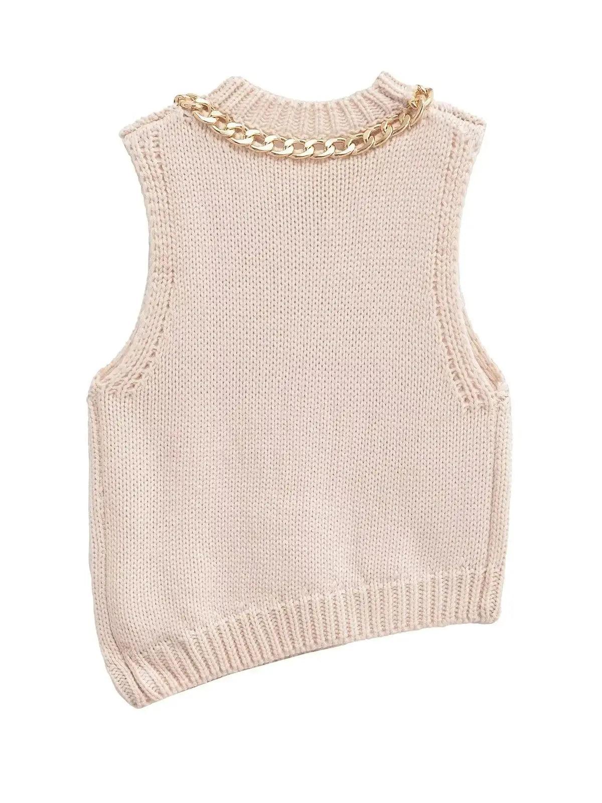 Chain Asymmetric Hem Knit Top Round Neck Sleeveless Tank Top S221d917481b54f8ea238525e6a2c16ecM STYLEINGER