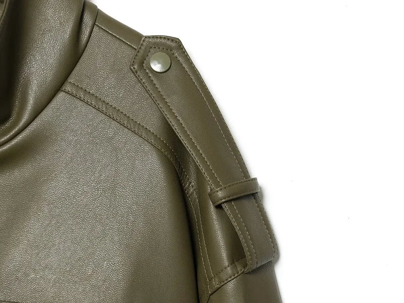 Women's High-Neck Zip-Up Moto Jacket with Pockets
