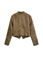 Women's Retro Military Cropped Jacket – Elegant Slim Fit