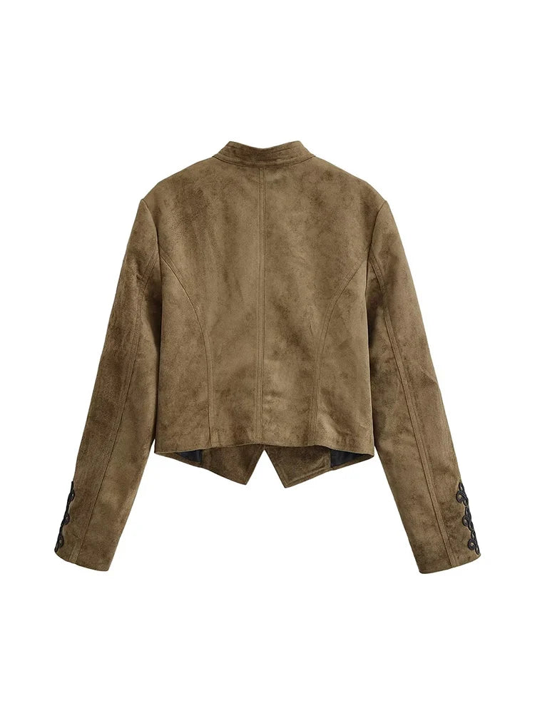 Women's Retro Military Cropped Jacket – Elegant Slim Fit