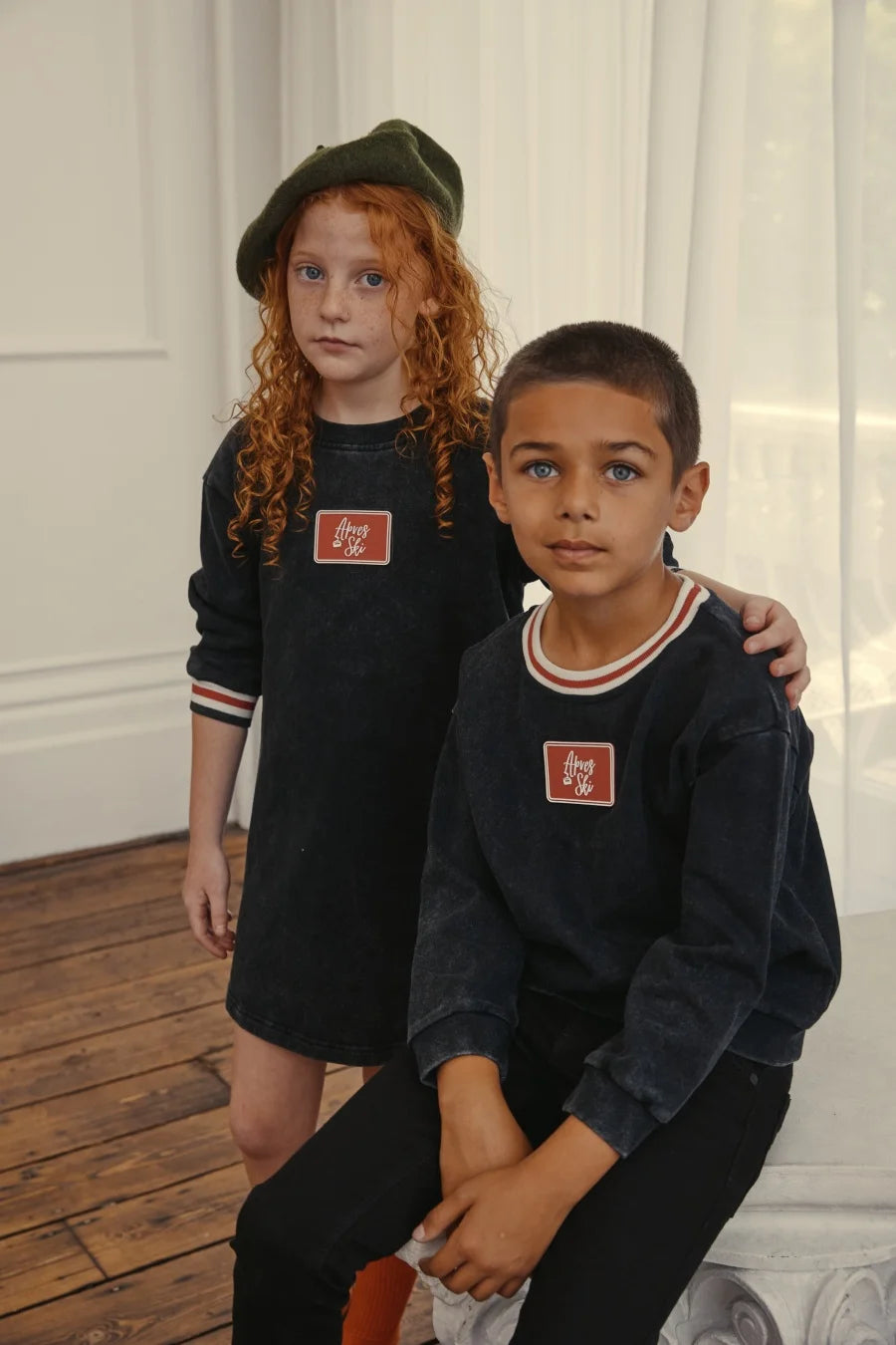 Conjuntos de Sudores para Irmãos Chalet - Conjunto Infantil Pinstripe Preto Envelhecido