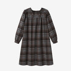 Vestido Familiar Combinado em Xadrez Castanho & Roupas de Irmãos com Bordado