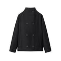 Women's High-Neck Double-Breasted Jacket with Pockets