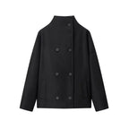 Women's High-Neck Double-Breasted Jacket with Pockets