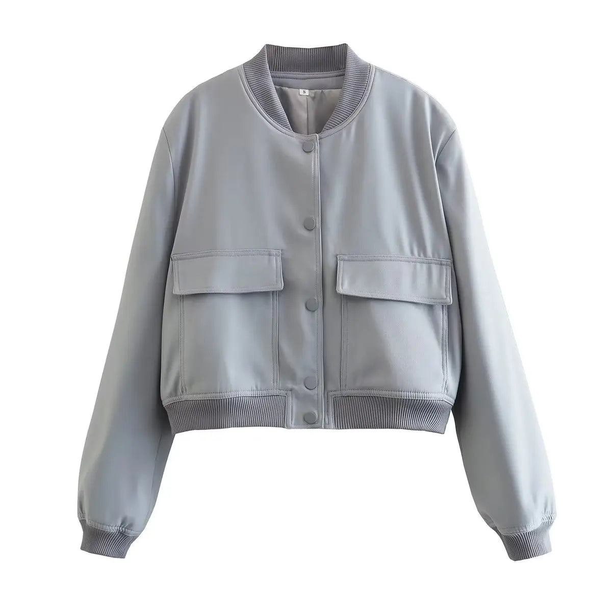 Women Fashion Solid Bomber Jackets Coat With Pockets V-Neck Single Breasted Long Sleeves