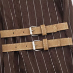 Women's Blouse Brown Striped Full-Sleeve Loose-Fit Single-Breasted Turn-Down Collar Shirt