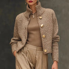 Fashion High Neck Button Knit Cardigan Jacket Women Autumn Winter Long Sleeve Casual Sweater