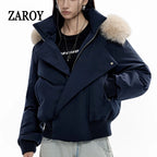 Women's Hooded Winter Bomber Jacket with Faux Fur Trim