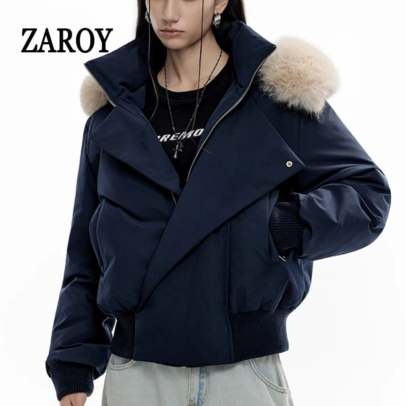 Women's Hooded Winter Bomber Jacket with Faux Fur Trim