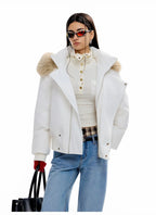 Women's Hooded Winter Bomber Jacket with Faux Fur Trim