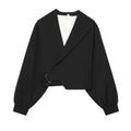 Women's Fashion Cropped Jackets V-Neck Long Sleeves With Bow Solid Pullover Chic Lady Outfits