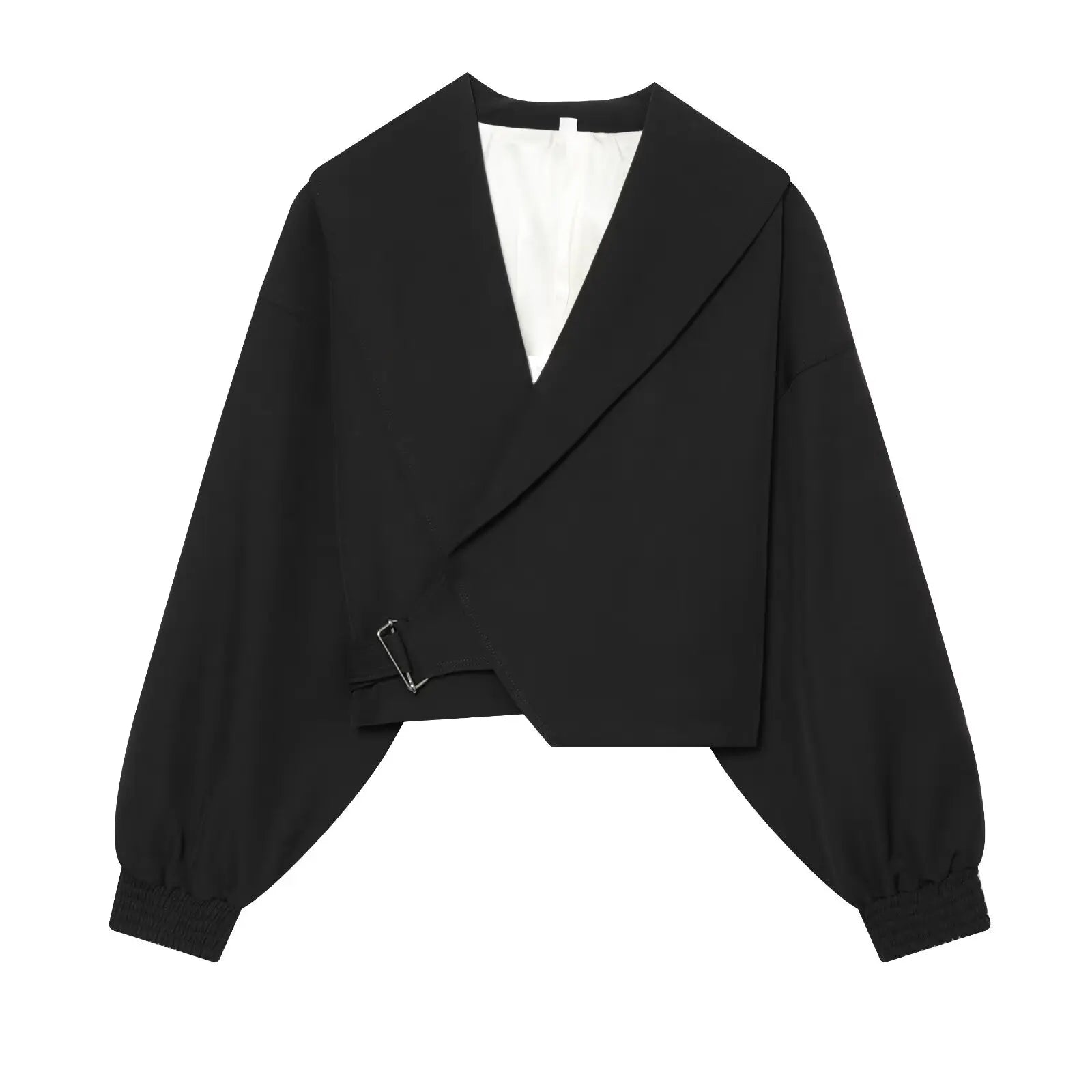 Women's Fashion Cropped Jackets V-Neck Long Sleeves With Bow Solid Pullover Chic Lady Outfits