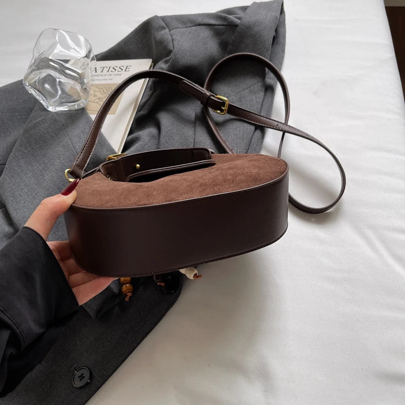 Women's Retro PU Leather Small Saddle Bag – Crossbody Shoulder Handbag with Pendant