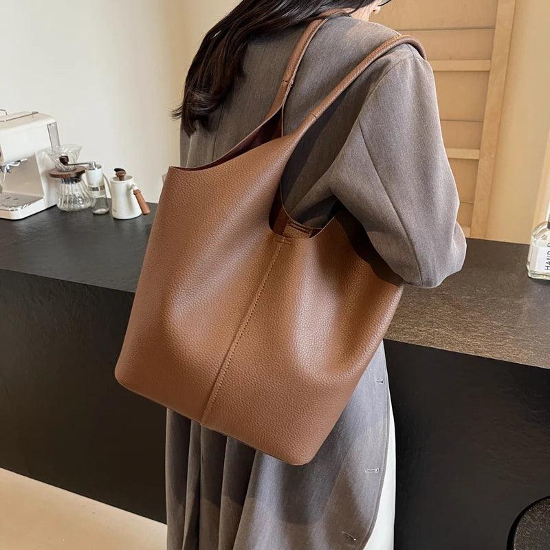 Leather Shoulder Bags Women Snap 2 in 1 Zipper Purse Snap Large Handbags