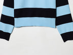 Women's Striped Polo Sweater Casual Long Sleeve Loose Pullover