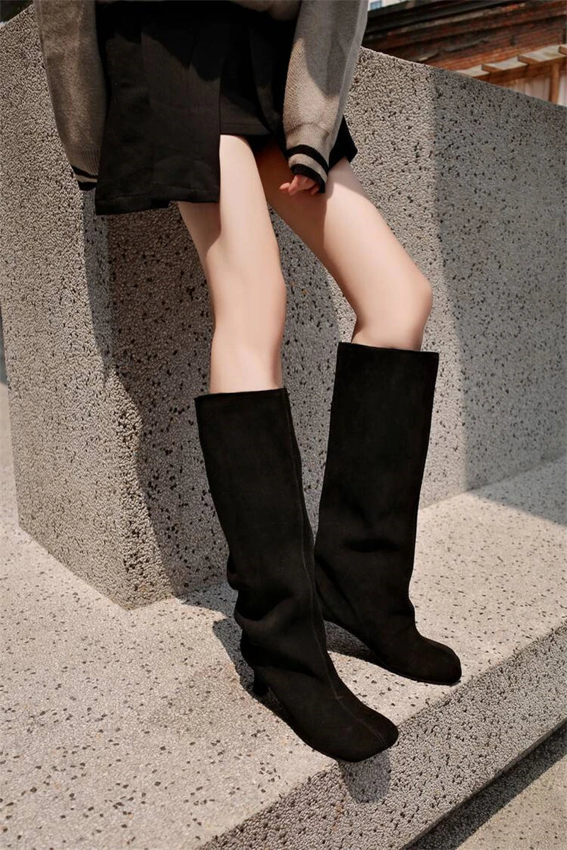 Women's Faux Suede Square Toe Knee-High Boots