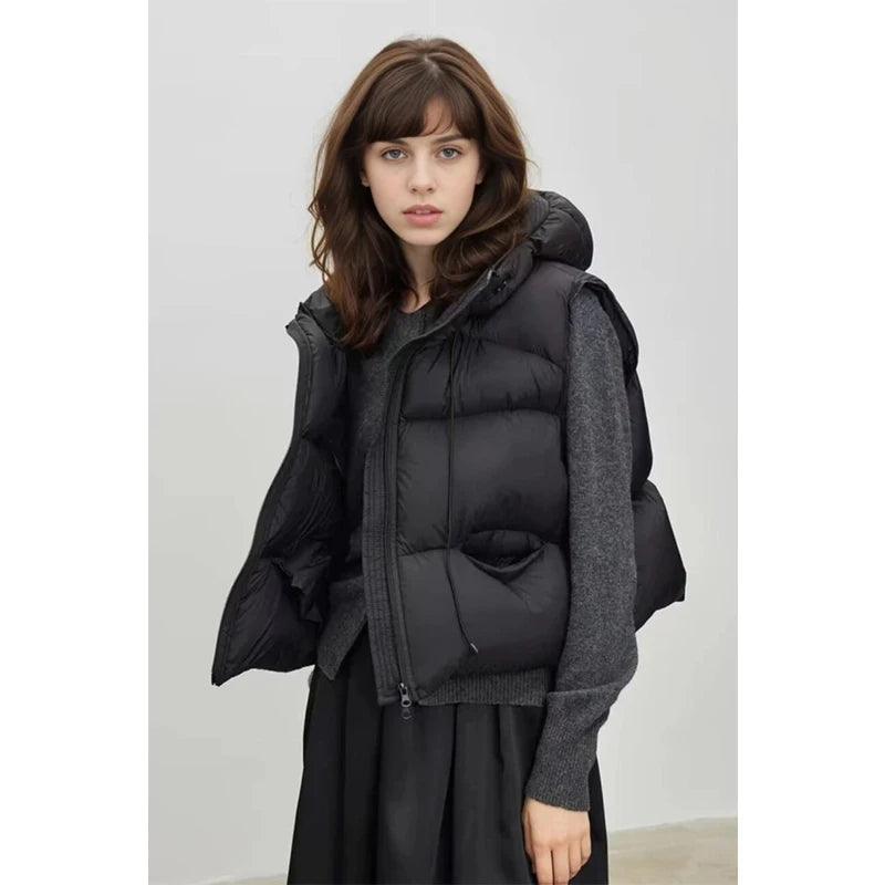 Women's Hooded Quilted Puffer Vest with Pockets