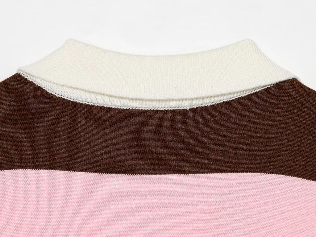 Women's Striped Polo Sweater Casual Long Sleeve Loose Pullover