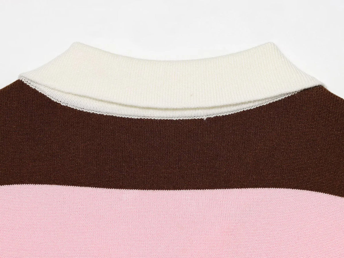 Women's Striped Polo Sweater Casual Long Sleeve Loose Pullover