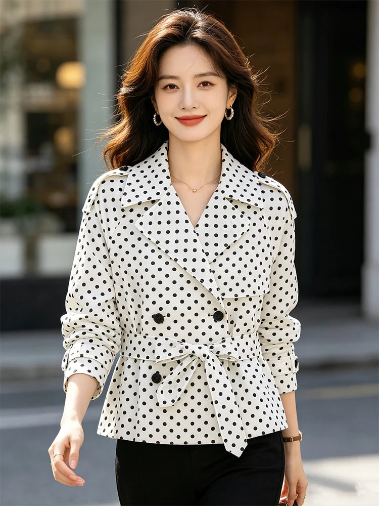 Women’s Polka Dot Double-Breasted Trench Coat