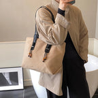Women's Soft Faux Leather Tote Shoulder Bag with Zipper Closure
