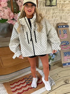 Polka Dot Hooded Women's Jacket Chic Turtleneck Zipper Long Sleeve Pockets Thin Coat 2026 Autumn Outerwear