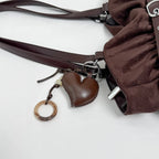 Women's Shoulder Bag Vintage Ruched PU Leather Zipper Tote Bag with Phone Pocket & Charm