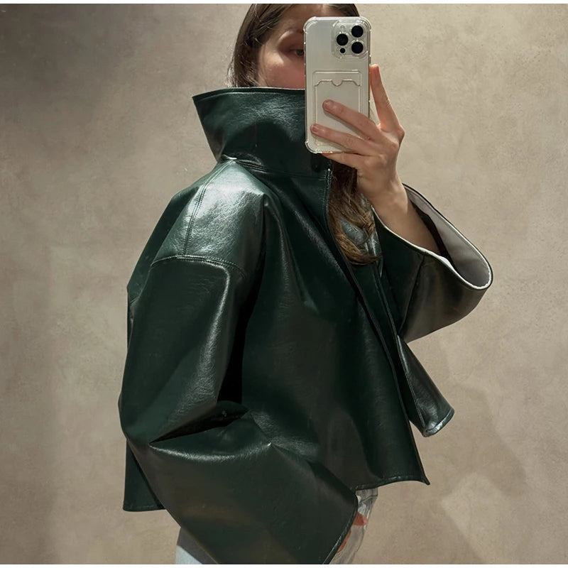 Women's Jacket Polyester Solid Stand Collar Open-Front Loose Full-Sleeve Casual Spring Autumn Outerwear